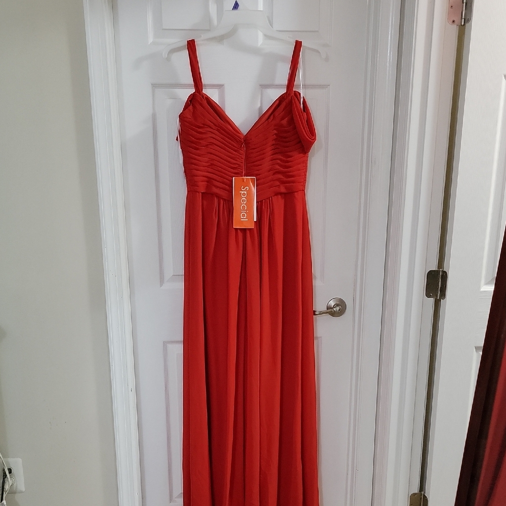 New red v-neck poly chiffon dress size 14